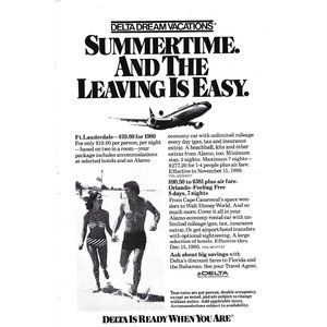Delta Dream Vacations Florida Beach1980s Vintage Print Ad 9 inch